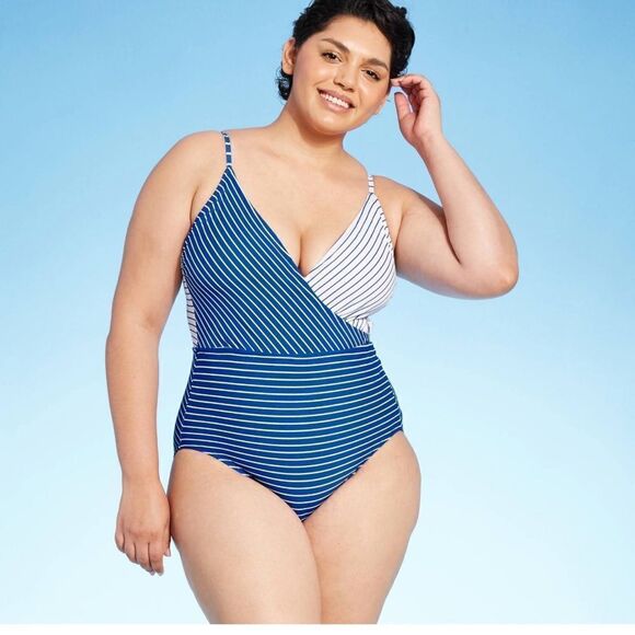 Kona Sol Striped One Piece Bathing Suit D22 - Picture 2 of 7
